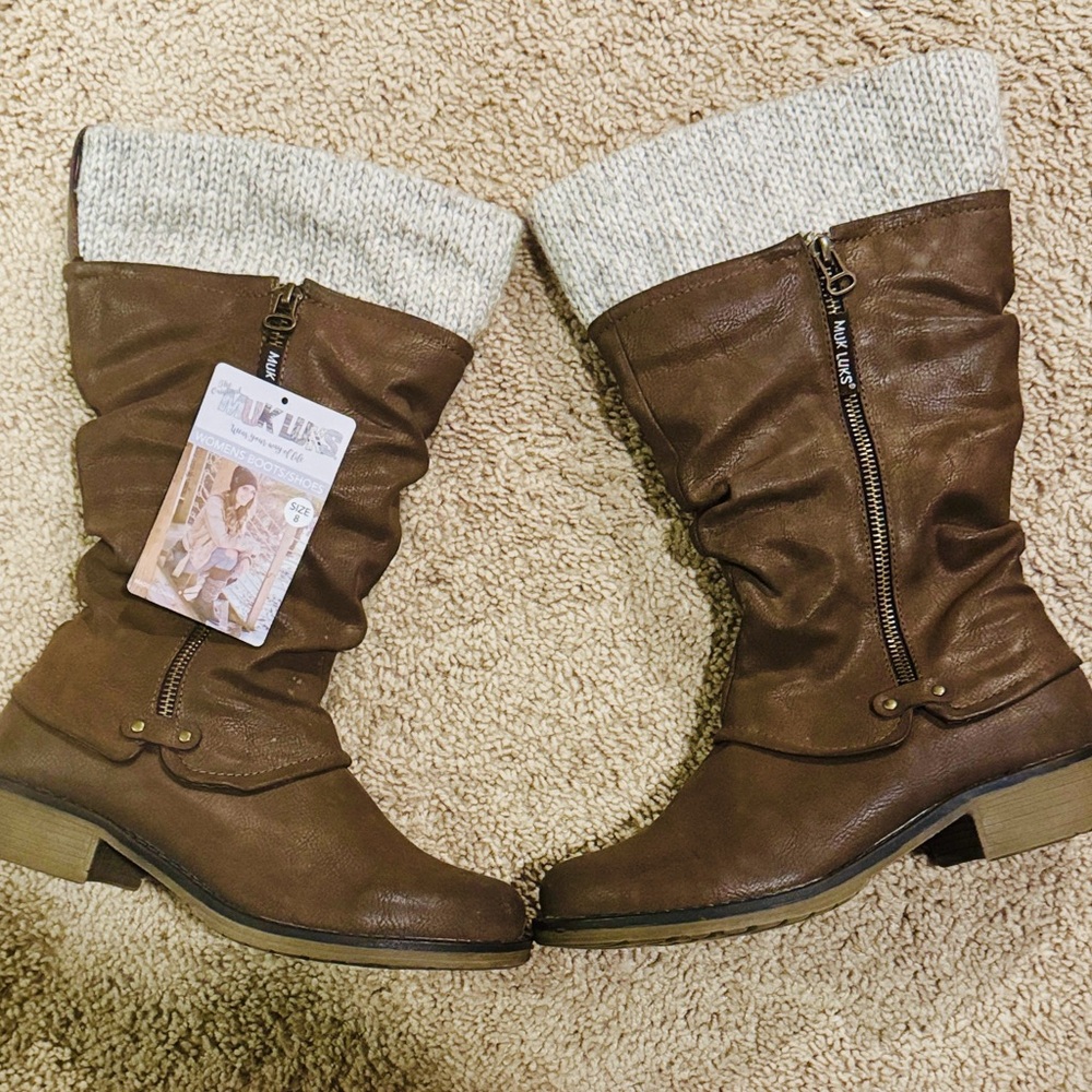 Muk Luks Brown Knit Accent Boots